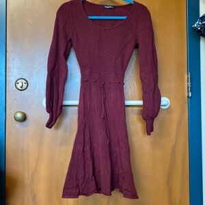 Open Back Maroon Sweater Dress